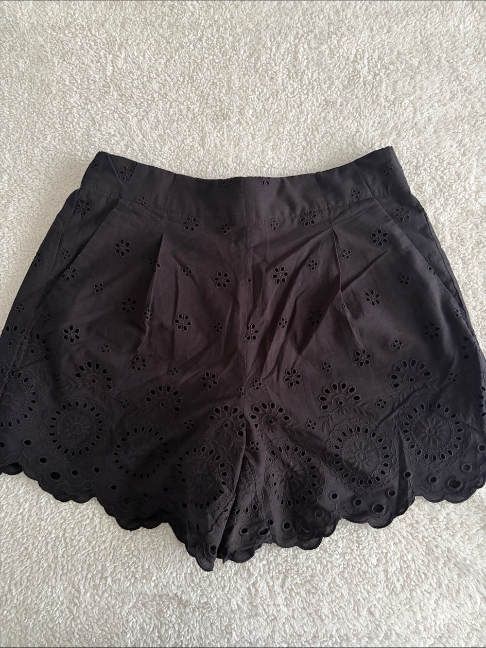 LOFT Black Eyelet Scalloped Hem High-Waist Shorts